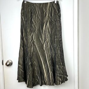 Frank Lyman Vintage Ruffle Edge Maxi Skirt size 8 Khaki Camo Crush Print Edgy